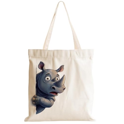 Cartoon Canvas Tote Bag, Gifts for Women Men Birthday Christmas Reusable Tote Shoulder Bag for Grocery Shopping 01 - color: Rhino 477