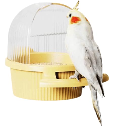 Bird Feeder for Cage – No Mess Feeder & Water Dispenser, Easy to Install and Clean, Semi-Enclosed Design Prevents Splashing (Yellow) - color: Yellow