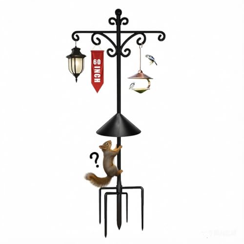 Luzbirba 92in Bird Feeder Pole, Shepherd Hook, 6 Hooks, 5-Prong Base | Heavy-duty pole with squirrel baffle for bird feeders, hanging plants, outdoor lanterns & hummingbird feeders, yard decor