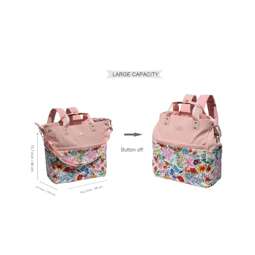 Diaper Tote Bag Totepack Backpack Crossbody Bag 3 in 1 for Women Laptop Backpack Multifunctional with Insulated Pockets - color: Corduroy a Pink Flower