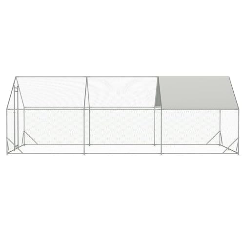 Large Walk-in Metal Chicken Coop – 19.6’l/6.5’l x 9.8’w x 6.4’h, Heavy-Duty Spire Roof Poultry Cage with Waterproof UV Cover & PVC Hexagonal Mesh – Outdoor Hen Run, Rabbit Habitat, Duck House - size: 9.84 x 19.69 x 6.4 FT