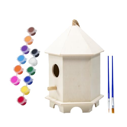 YCHTEWY-DIY Wooden Bird House,Wild Bird Feeder, Hanging Birdhouse Attract Birds & Beautify Your Yard! (Cream, D) - size: D