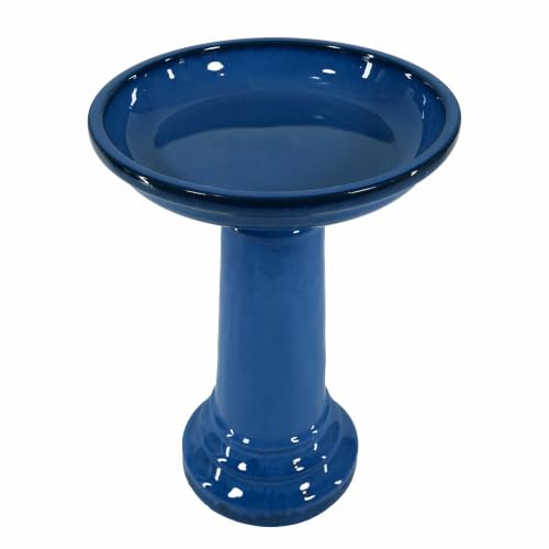 Smart Solar Aviatra Outdoor Ceramic Birdbath with Pedestal Stand and Glossy Finish, Elegant Traditional Birdbath for Garden, Blue - style: Aviatra