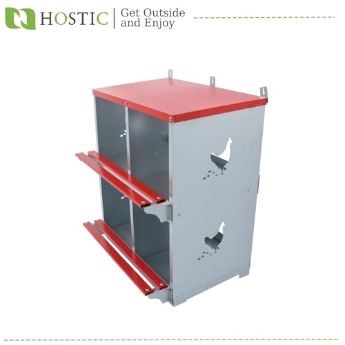 HOSTIC Chicken Nesting Boxes 4 Compartment Metal Poultry Nest Box Wall Mount for Chickens Hens Ducks Large Vented Holes