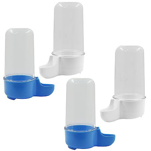 Uenhoy 4 Pcs Plastic Bird Feeder, 200ml/6.76 fl oz, For Parrots, Cockatiels, Budgies, Mice, Hamsters | Gravity Flow Auto Refill, Non-Toxic Plastic Safe, Holds 4-5 Days Supply, Narrow Mouth Fits Cage, For Parrot Budgie Lovebird - size: 200ml, 4pcs