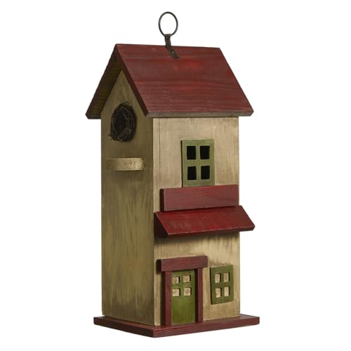 Glitzhome Bird Houses for Outdoor, Solid Wood Bluebird House for Outside, 14.25" H Rustic Distressed Hand Painted Decorative Birdhouse Nest Box Hanging Birdhouses for Patio Garden - color: 14.25"H