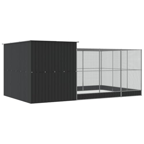 Galvanized Steel Aviary with Extension Silver | Walk In Bird Cage, Lockable Door, Steel Mesh Grid, Suitable For Rabbits Ducks Chickens - size: 195.7" x 119.3" x 85"