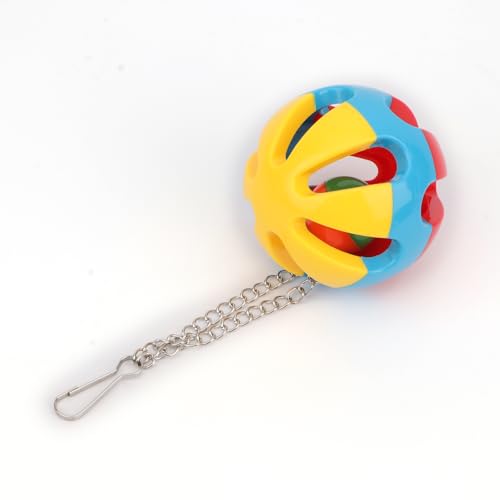 Hypeety Parrot Colorful Ball Toys with Bell Cage Hanging Chewing Ball Toy | With jingle bell inside, durable, chewproof plastic, easy-hanging, for parakeet/conure/cockatiel/small medium bird, 1 ball, B - color: B
