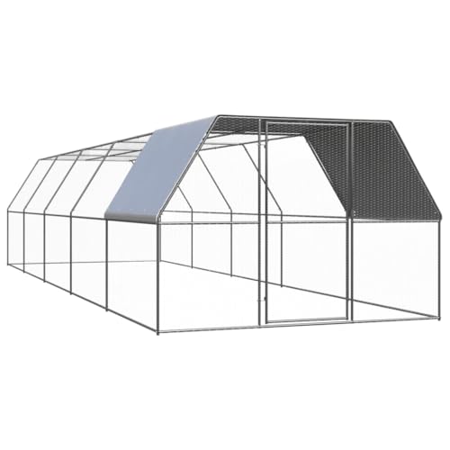 Large Chicken Coop Outdoor Metal Chicken Cage Galvanized Steel Poultry Hen House Run for Backyard Duck Pen Walk-in Poultry Cage with Removable Cover Grey - color: Silver-F