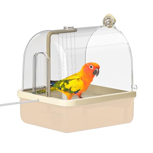 Automatic Bird Bath for Cage, Parakeet Bath with Pump | Indoor Bird Shower with Running Water, Filter, Bird Cage Accessory for Pet Birds Conure Budgies Cockatiels Lovebird - color: Light brown