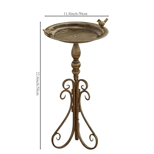 24" Vintage Metal Bird Bath Bowl with Stand | Pedestal Birdbath with Cast Iron Birds, Antique Brass Feeder for Garden, Patio, Backyard & Lawn
