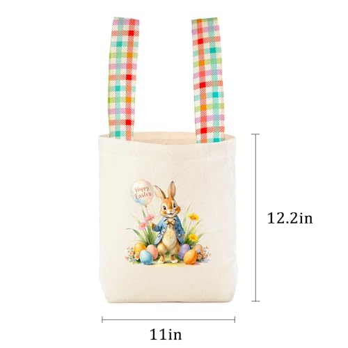Easter Basket Bunny Canvas Tote Bag, 12.2x11 Inches, Natural Canvas, Hand-Carry, for Gift and Easter Egg Collection - color: B-blue