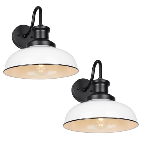 Outdoor Barn Lights, Rustic Outdoor Wall Sconces, Farmhouse Exterior Wall Mount Lights, Vintage Indoor Wall Lighting Fixtures, Industrial Lantern Lamps for Porch, Garage, Patio, Shed - color: White, size: 02RZ007-2 PACK(Not Dusk to Dawn)