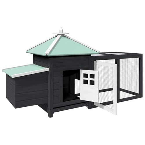 Large Chicken Coop with Nesting Box and Run, 75 Inch Outdoor Wooden Poultry Cage Hen House, Solid Firwood and Galvanized Steel Wire Backyard Pet Enclosure, Grey - color: Grey