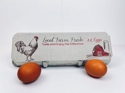 12 Count Egg Cartons - Printed Red/Brown - Recycled Paper Pulp, Solid Top S | tyle for Chicken Eggs - Made in USA