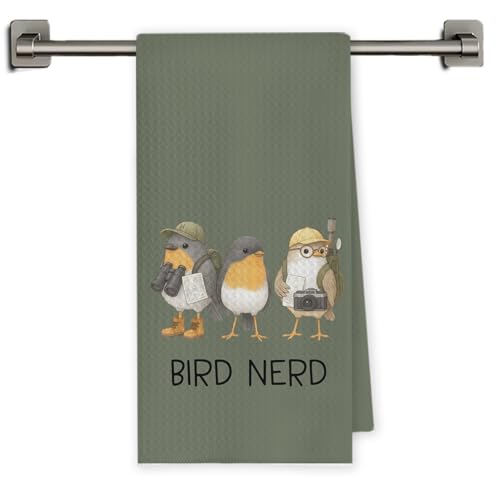 Chicimln Funny Bird Kitchen Towels, Gifts for Birds Lovers Watchers Decorative Hand Towels for Bathroom, Bird Nerd Dish Tea Towel Drying Cloth for Kitchen Decor, 16x24 Inch(Sage Gray) - color: Sage Gray