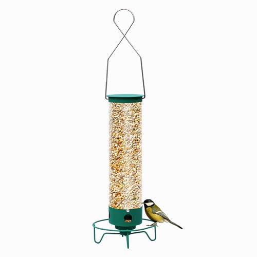 Metal Outdoor Hanging Bird Squirrel Proof Feeder, Equipped with Anti Squirrel Rotating Perch Ring Device, of Tube Bird Feeders On Garden Terraces