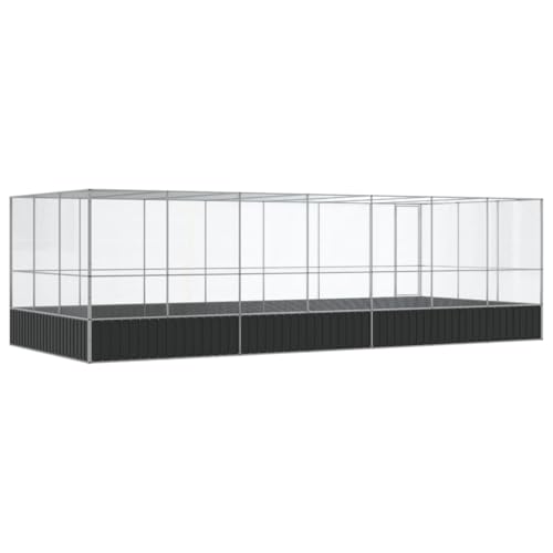 Large Outdoor Bird Aviary with Extension, 285.4" x 120.9" x 83.5" Galvanized Steel Walk-in Bird Cage, Heavy Duty Poultry Pen for Parrots, Chickens, Ducks, Rabbits - color: Silver-F
