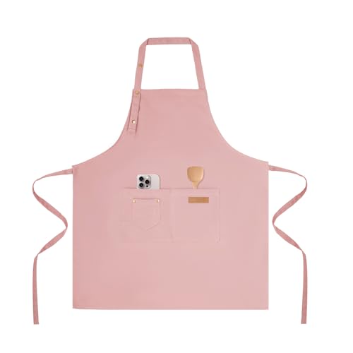 Tosewever Art Aprons for Women Painting Pottery Baking, Mens Buckle Straps Kitchen Apron with Pockets for Chef Cooking - color: Pink