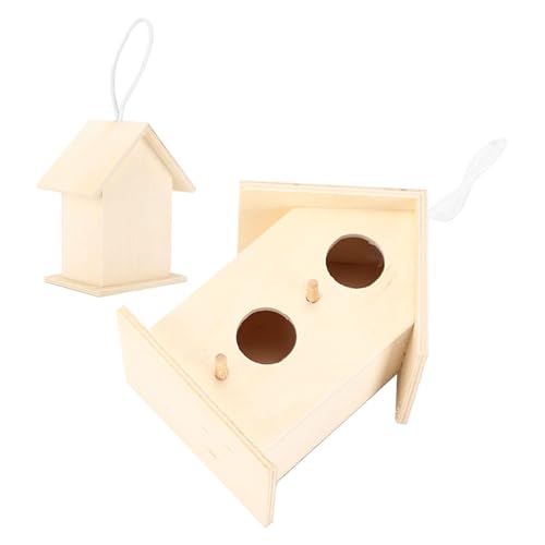 Wooden Birdhouse, 2PCS Wooden Hanging Bird House with Two Holes for Outside | Nest Box Unfinished Bird Houses Hanging Wooden Birdhouse Wooden Bird Houses to Paint for Small Bird (#a)