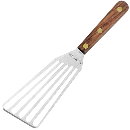 Lamson Slotted Fish Spatula – Flexible Stainless Steel Turner with Walnut Handle | Right-Hand Chef's Frying and Grilling Turner, 3" x 6", Made in USA - color: Walnut RH, size: 3" x 6", style: Right Handed