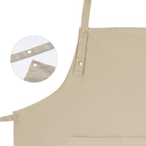 Tosewever Art Aprons for Women Painting Pottery Baking, Mens Buckle Straps Kitchen Apron with Pockets for Chef Cooking - color: Beige