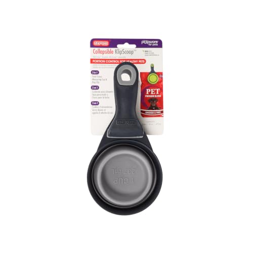 Dexas Popware for Pets Collapsible Klip Scoop, 3-in-1 Pet Food Scoop, Measuring Cup and Bag Clip, 1 Cup Capacity, Light Gray - color: Light Gray, size: 1 Cup Capacity