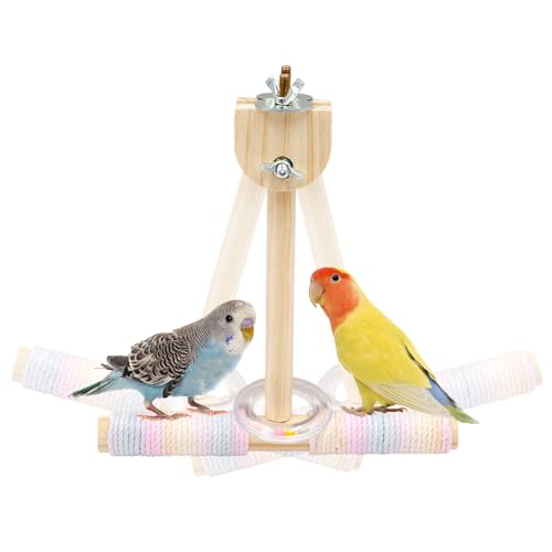 Bird Cage Accessories, Wooden Swing Perch Toy with Rope and Plastic Circle, Parakeet Toys, Bird Toys for Budgies, Cockatiels, Lovebirds, Green Cheeks, Small to Medium Birds