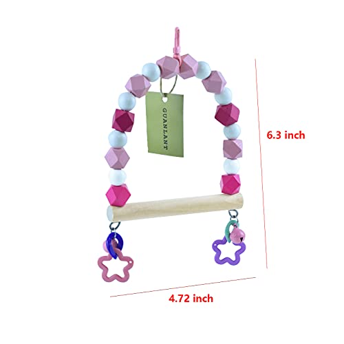 Small Bird Swings for Cage, Parrot Wooden Stand Perches Climbing Toys | Colorful Wood Beads with Bell,Parakeets Chewing Toy, Budgies Lovebirds Birdcage Playground Accessories - color: pink