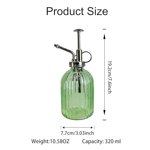 Glass Plant Mister Spray Bottle, 320ML Vintage Plant Spritzer with Top Pump Watering Can for Indoor Outdoor House Plants, Flowers (Green) - color: Green