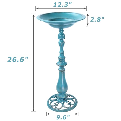 26.6"H Cast Iron Pedestal Bird Bath,Metal Birdbath for Outdoors (Blue) | Bird Bath for Outside,Tall Bird Baths,Bird Feeder Seed Tray for Garden Yard Decor - color: Blue