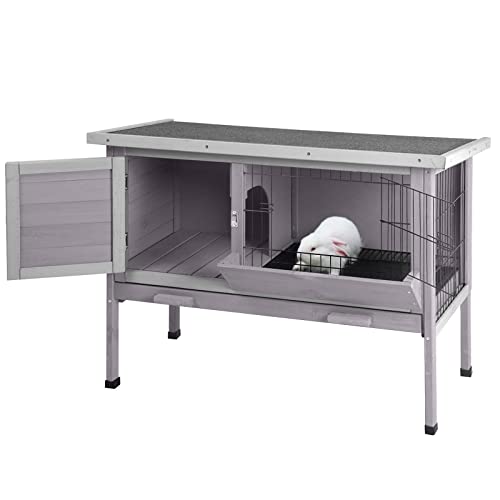 Rabbit Hutch Indoor Rabbit Cage with Metal Wire Pan,Outdoor Bunny cage with Pull Out Tray - size: 35.8"L x 18.1"W x 28.0"H