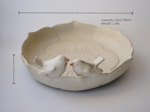 Ceramic 9.45 inch Beige Heavy Duty Ground Wild Bird Bath Bowl or Feeder for Outdoor Garden, Bowl Only - color: Beige
