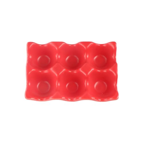 Pokinge Ceramic Egg Holder, 6 Cups Porcelain Egg Storage Rack Half Dozen Egg Tray Kitchen Fridge Storage Supplies Home Tabletop Decoration(red)