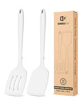 Pack of 2 Silicone Spatula Turners, Non Stick Slotted Kitchen Spatula Set, Heat Resistant BPA Free Kitchen Utensils, One-Piece Design, Suitable for Flipping Fish, Eggs, Steak, Pancakes (WHITE) - color: White
