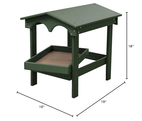 DutchCrafters Recycled Plastic Poly Large Raised Platform Covered Ground Fly Through Bird Feeder with Removable Seed Tray for Outdoors - USA Amish Made (Turf Green) - color: Turf Green