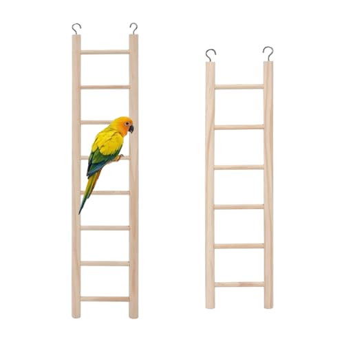 2 Pcs Wooden Ladder for Bird Cage, Hanging Bird Ladder, Parrot Step Cage for Parakeets, Parrots, Cockatoo & Lovebirds (6 Step & 8 Step)