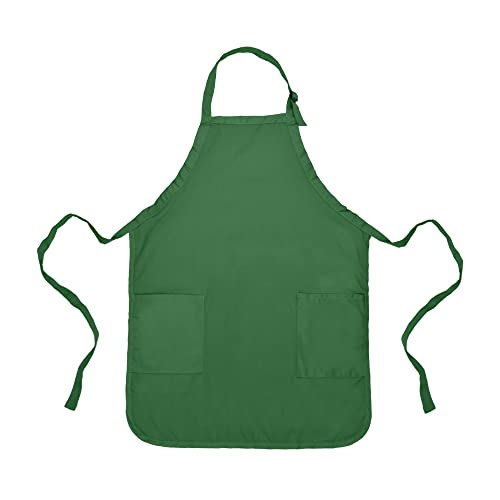 DALIX Apron Commercial Restaurant Home Bib Spun Poly Cotton Kitchen Aprons (2 Pockets) in Dark Green - color: Dark Green