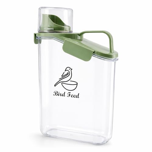 Bird Seed Storage Container Portable-3 Qt/2.8 L Clear Plastic Airtight Wild bird Seed Dispenser food with Measuring Cup|BPA Free-Green - color: Green