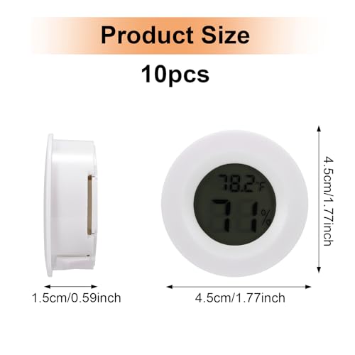 10 Pack Mini Hygrometer Thermometer - Digital Hygrometer Gauge LCD Monitor Temperature Humidity Meter Indoor Room Round Humidity Temperature Gauge for Greenhouse Home Kitchen - color: White