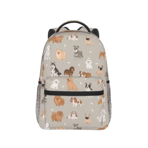 Fiokroo Cute Dogs Animal Backpack School Bag For Students Teens Men Women Laptop Backpacks Travel Daypack Bag With Multiple Pockets - color: Cute Dogs（grey）