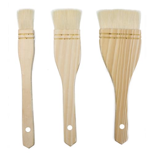 Septe Flat Hake Brushes, Wide Flat Bristles, 9x1,9x2,9x3 Inches, 3 Pcs | Sheep Hair Hake Paint Brush with Wooden Handle, Suitable for Watercolor Painting, DIY Crafts, Pottery, Baking Pastry and BBQ - size: 9 x 1 Inches, 9 x 2 Inches, 9 x 3 Inches