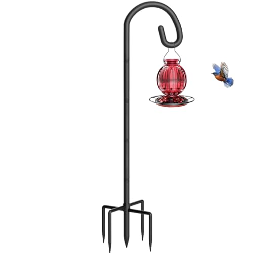 Shepherds Hook for Bird Feeder, 48" Heavy Duty Bird Feeder Pole with 5-Prong Base, Extra Thick Metal Shepherd Hook for Outdoor Hanging Plant Basket, Hummingbird Feeder, Solar Lantern, Black, 1 Pack - size: 48 Inch, style: 1 Pack