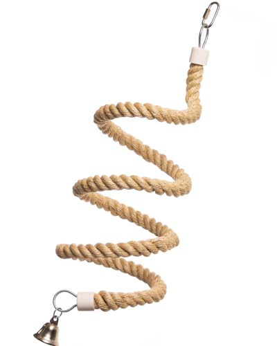 Boing Rope Perch for Parrots, Bendable Natural Sisal Spiral Hanging Bungee Perch with Stainless Steel Mount, Cotton Alternative Cage Accessory, Perch for Cockatiels, Parakeets, Doves, Budgies (6 ft)