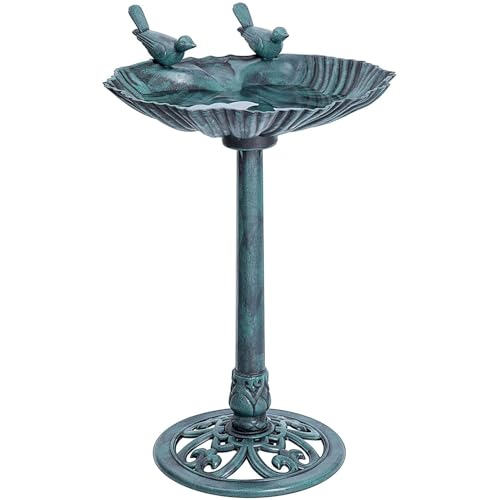 32inch Antique Bird Bath Outside Garden Weather Resistant Polyresin Backyard Expressions - color: Green