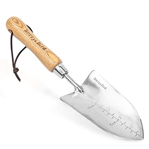Berry&Bird Garden Serrated Planting Trowel, Multifunctional Shovel with ash Wood and Stainless Steel Digging Trowel Transplanter - color: Serrated Shovel, size: Small