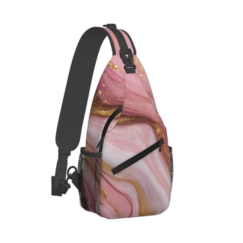 Marble Sling Bag for Women, Crossbody Bag Pink Marble Sling Backpack for Men, Casual Shoulder Bags Lightweight Gym Outdoor Sports Travel Hiking Fishing Daypack - color: Pink Marble