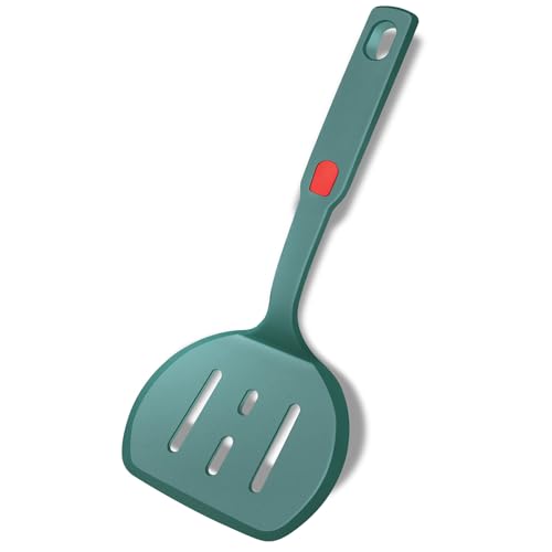 Silicone Spatula Turner,Wide Pancake Spatula for Non Stick Frying Pans,Heat Resistant Cooking Spatulas for Kitchen Use,Thin Rubber Flipper for Omelette Eggs,Pancakes,Fish and Burgers - color: Semicircle Slotted Green
