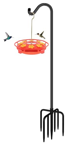 76'' Bird Feeder Pole, Heavy Duty Shepherds Hooks for Outdoor with 7-Prong Base, Adjustable Shepherds Hook for Hummingbird Feeder, Lanterns, Plants, Wedding Decor (1 Pack) - size: 76 Inch