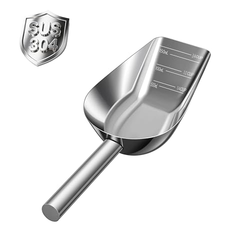 Dog-Cat Food Scoop 3/4 Cup, SSyang Thickened 304 Stainless Steel Pet Food Scoop with Long Handle, Precision Scale, Easy to Clean, Suitable for Wet and Dry Food - size: Medium 3/4 Cup